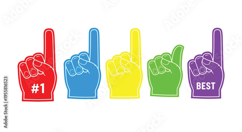 Colorful foam fingers displaying numbers and the word best in a row