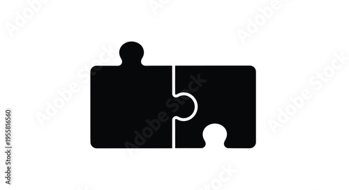 Black silhouette of two interlocking puzzle pieces one with a missing segment