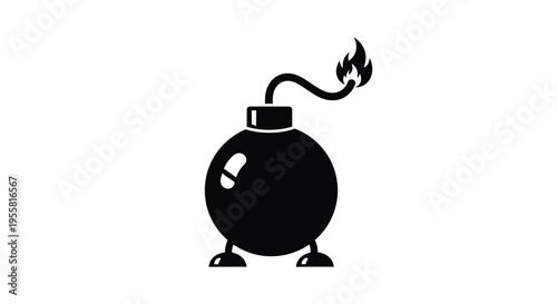 A simple black silhouette of a cartoon bomb with a lit fuse