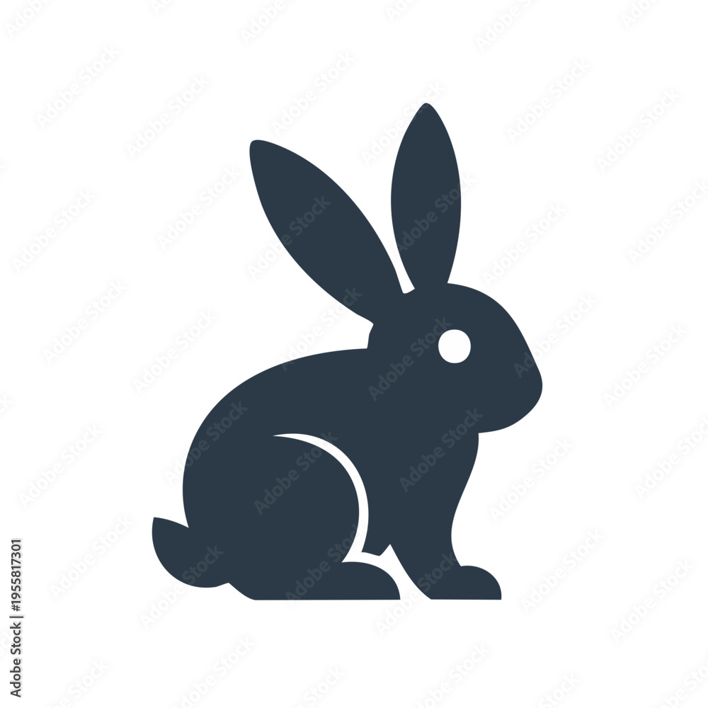 Fototapeta premium Simple dark blue rabbit icon silhouette facing right with large ears