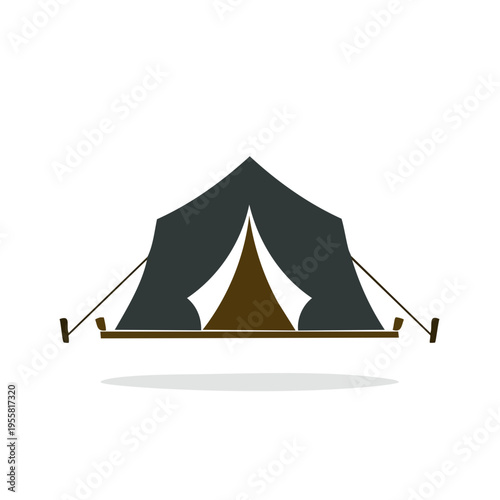 Simple Graphic Representation of a Traditional Camping Tent with Dark Gray and Brown Colors