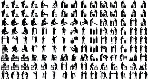 Candle Makers Silhouettes Set Pack. Editable Vector Stroke Illustration. featuring vector, silhouette, icon, graphic, craft, making, candle, pouring, historical, activity, tool, illustration, set more