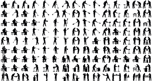 Glass Blowing Artists Silhouettes Set Pack. Editable Vector Stroke Illustration. featuring vector, illustration, silhouette, glassblowing, artisan, craft, process, making, shaping, tool, heat more