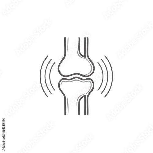 Graphic illustration of a knee joint with radiating pain waves symbolizing discomfort or injury