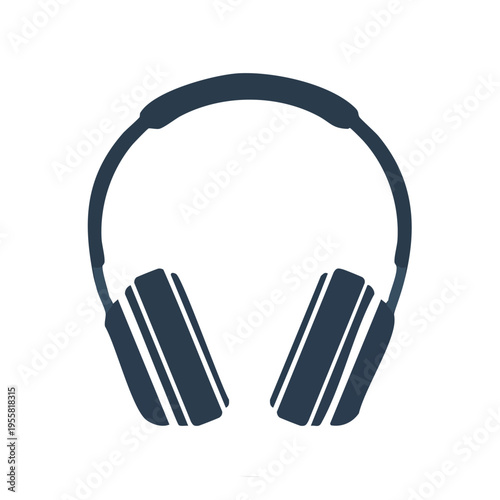 Minimalist dark blue over ear headphones isolated on white background vector illustration