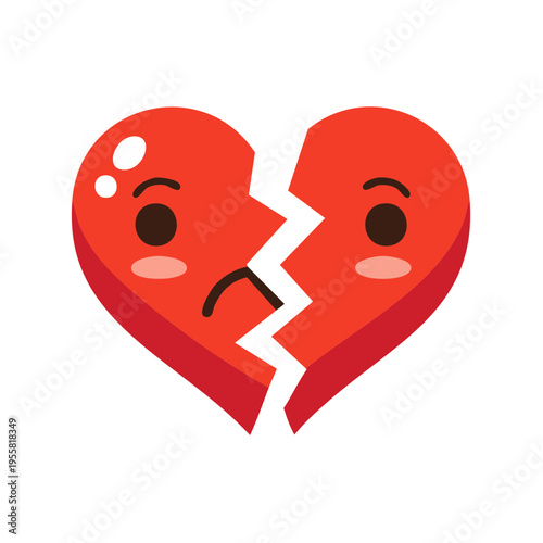 Cartoon Red Broken Heart Character Sad Face Sadness Grief Love Symbol Icon