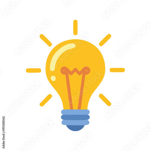 Bright yellow light bulb with emanating rays representing a new idea or inspiration
