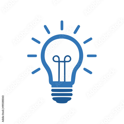 Bright blue light bulb icon symbolizing inspiration and new ideas glowing brightly.