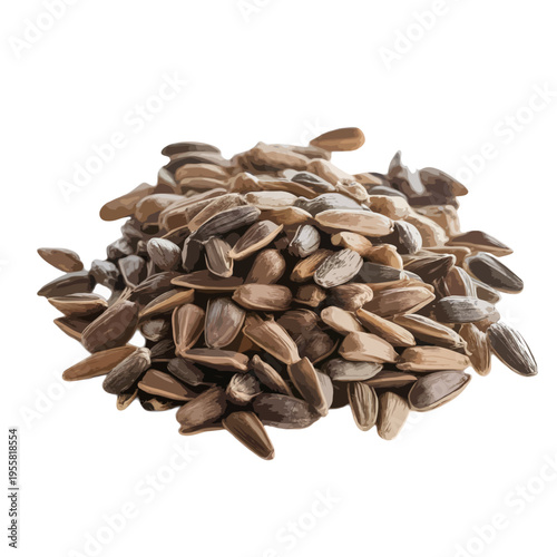 A close-up view of a pile of sunflower seeds on a white background isolated on white background, Vector