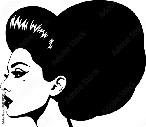 Profile silhouette of a woman with voluminous retro hairstyle and dramatic makeup