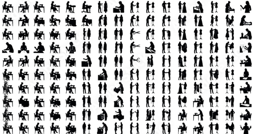 Tailors and Fashion Designers Silhouettes Set Pack. Editable Vector Stroke Illustration. featuring vector, silhouette, tailor, dressmaker, fashion, design, sewing, machine, mannequin, clothing more