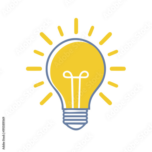 Bright yellow light bulb with radiating lines symbolizing a new idea or inspiration