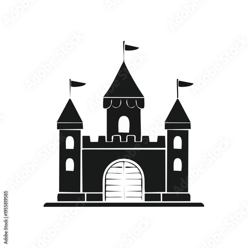 Classic Castle Silhouette with Towers and Flags Symbolizing Fantasy and Royalty