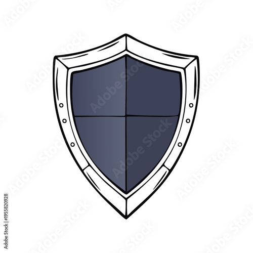 Simple stylized medieval shield emblem, hand drawn illustration, protection and defense symbol