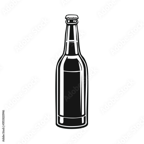 Retro style single bottle outline illustration beverage container with cap
