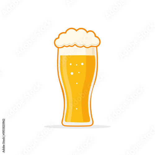 Refreshing golden beer with foamy head in a tall glass with bubbles