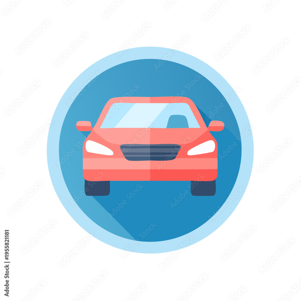Obraz premium Red Sedan Car Icon with Shadow Effect in a Blue Circle