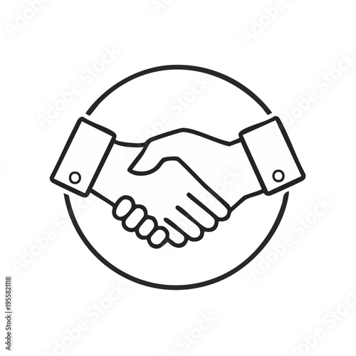 Business handshake icon in a circle representing partnership, agreement, and collaboration.