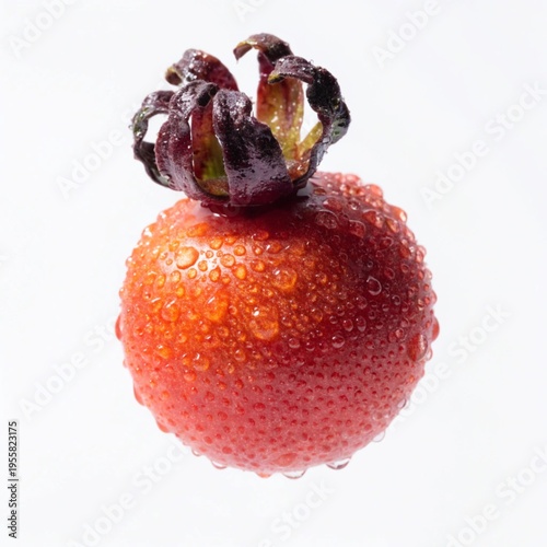 Fresh lychee fruit with water droplets and green calyx on a plain background isolated on white background