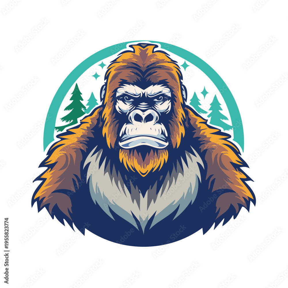 Obraz premium Fierce Primate With Grassy Mane and Woodland Background