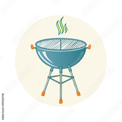 Icon of a blue charcoal grill with smoke rising, ready for outdoor cooking