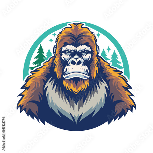 Fierce Primate With Grassy Mane and Woodland Background