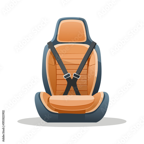 Child safety car seat with harness and padded seat in orange and blue
