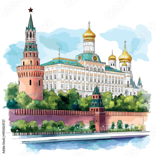 Grand Kremlin Palace. Grand Kremlin Palace watercolor vector illustration