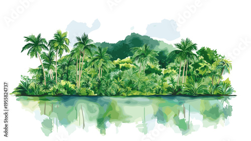 Iwokrama Rainforest. Iwokrama Rainforest hand drawn watercolor illustration