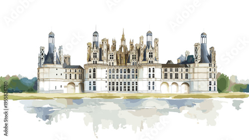 Chateau de Chambord . Chateau de Chambord  watercolor vector illustration