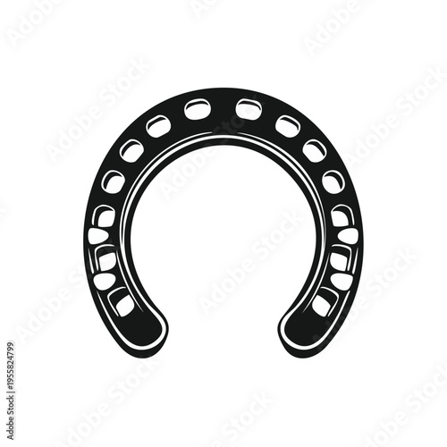 Black horseshoe silhouette with numerous circular nail holes