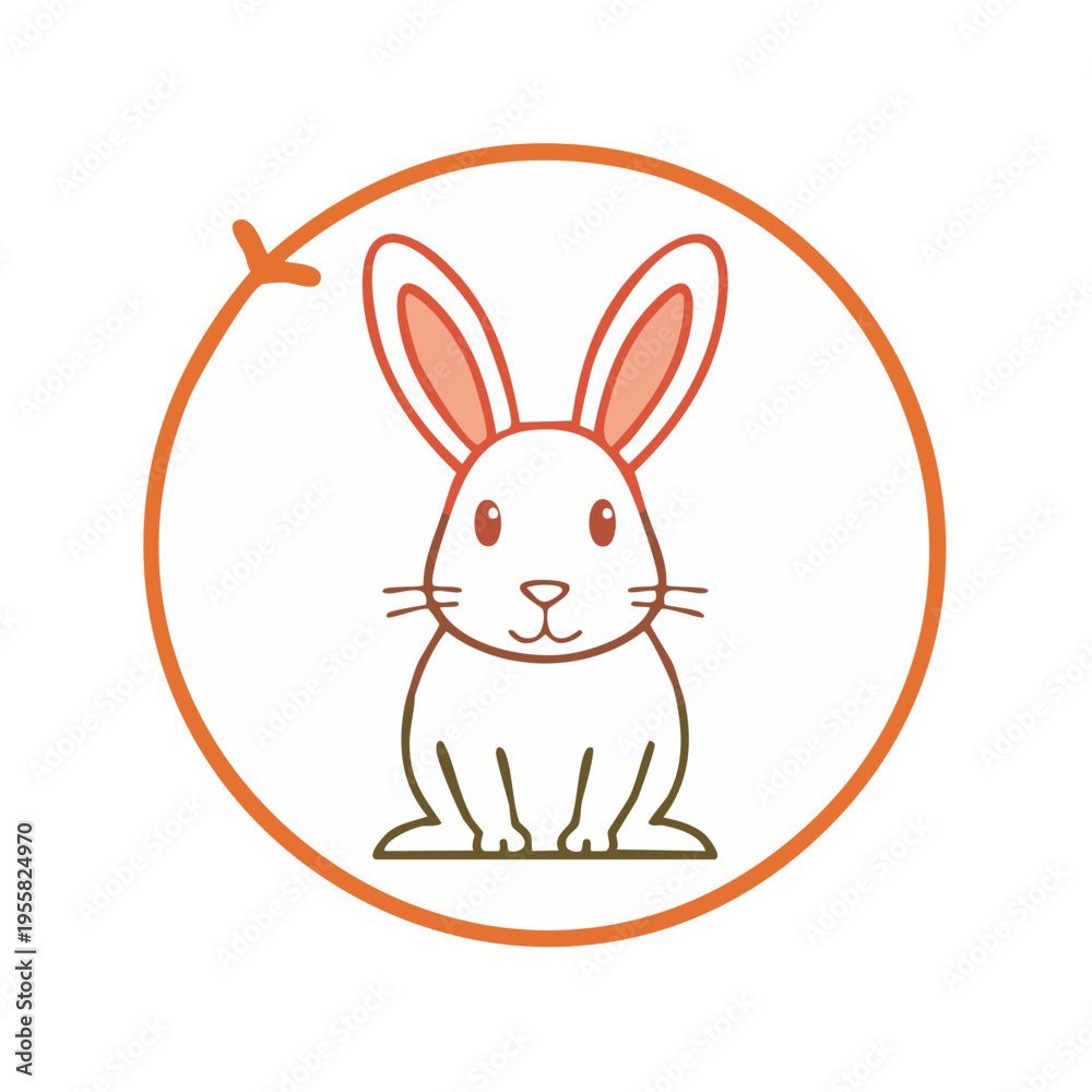 Obraz premium Cartoon rabbit illustration within a circular arrow for animal testing alternative symbol