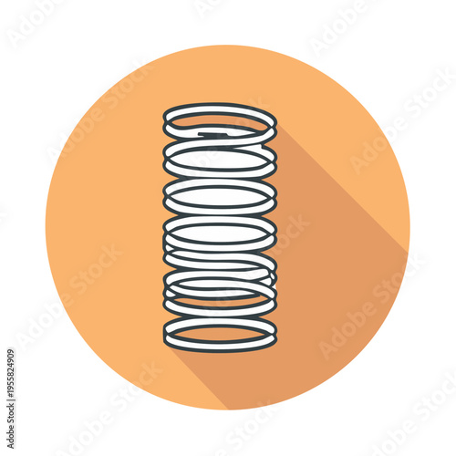 Coiled metal spring icon with long shadow and orange circle background