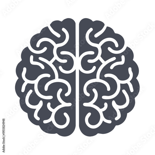 Stylized Top View of a Dark Gray Brain Icon with White Internal Structures Representing Neurons