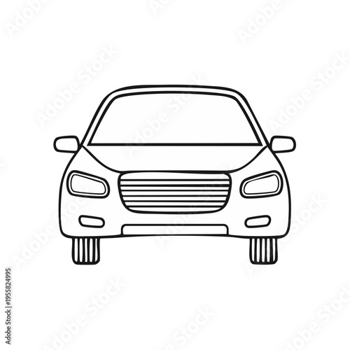 Front view outline of a modern sedan car with grille and headlights