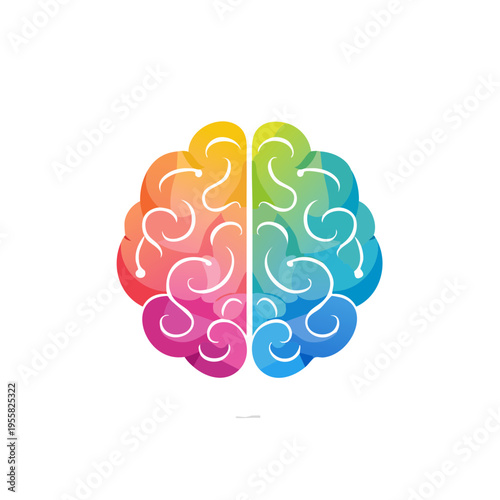 Vibrant rainbow brain icon representing creativity and intellect with colorful hemispheres