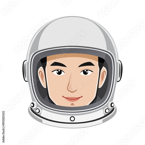 Face of a person wearing a silver astronaut helmet with a clear visor