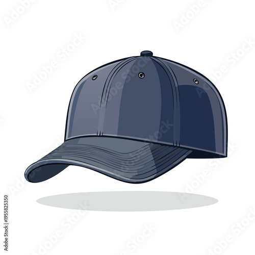 Classic dark blue baseball cap with curved brim and stitched details, simple clean illustration