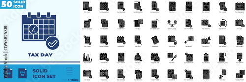 Tax Day Solid Editable Icons set