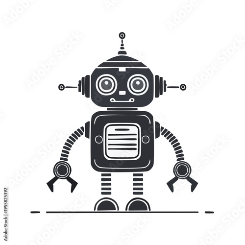 Retro robot illustration with a friendly expression and mechanical arms