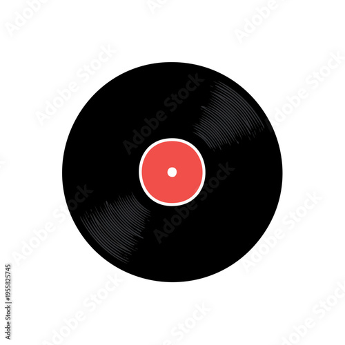 Classic Vinyl Record with Red Label and Grooves, Retro Music Icon