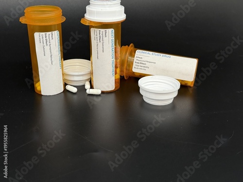 Medication side effects and treatment cycle concept with prescription bottles