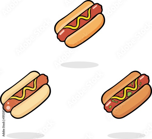Hotdog icon set illustration, fast food hot dog cartoon style isolated design