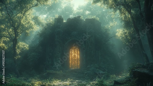 Deep in an ancient forest, there is a golden door that only materializes at exactly 12:00 AM. --ar 16:9 --stylize 750 --v 6.1 Job ID: c9e0eda1-bfea-4757-8a49-75ad3f00aed5