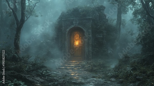 Deep in an ancient forest, there is a golden door that only materializes at exactly 12:00 AM. --ar 16:9 --stylize 750 --v 6.1 Job ID: c9e0eda1-bfea-4757-8a49-75ad3f00aed5