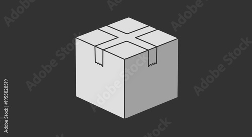 Minimalist isometric illustration of a closed cardboard box, a versatile graphic element for shipping, storage, and e-commerce concepts, isolated on a solid background