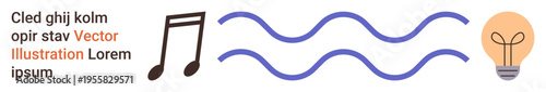 Creativity, inspiration, innovation, music, energy, abstract concepts. a musical note, wavy lines and a light bulb. Creativity and inspiration through music and ideas