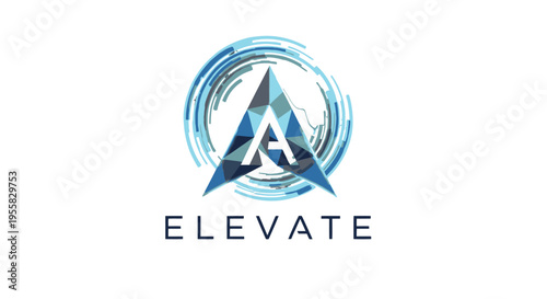 Elevate logo design with blue swirls.