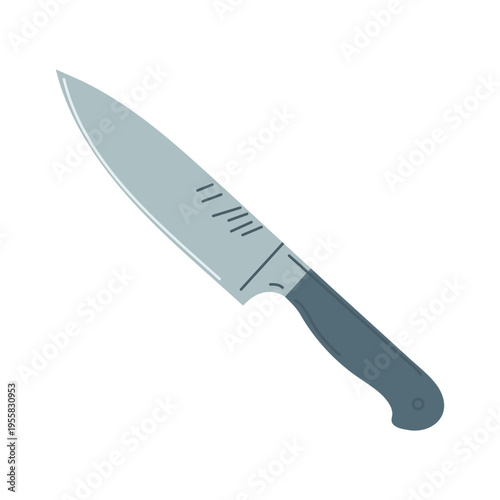 Knife for cutting food, clean flat vector illustration, minimal solid color shapes with simple internal line details, modern minimalist kitchen utensil, isolated on white background