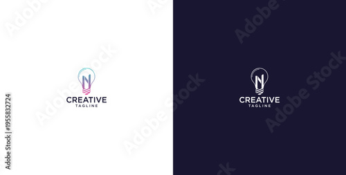smart bulb logo icon. bulb logo technology. initial logo design N